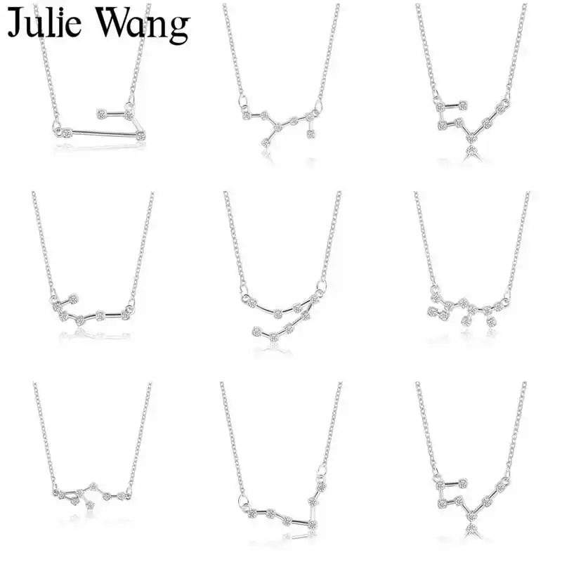 Julie Wang, циркониевое серебро, 12 созвездий, зодиакальные ожерелья для женщин, девушка, чокер, колье, ожерелья, длинная цепочка, модное ювелирное изделие
