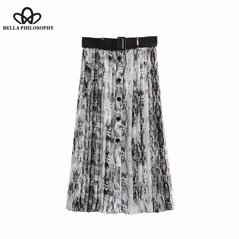 Wonder Новая Винтажная юбка миди со складками с узором змеиной кожи и поясом трапециевидные юбки с принтом животных повседневные юбки Faldas Mujer