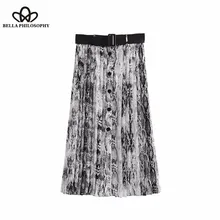 Wonder Новая Винтажная юбка миди со складками с узором змеиной кожи и поясом трапециевидные юбки с принтом животных повседневные юбки Faldas Mujer