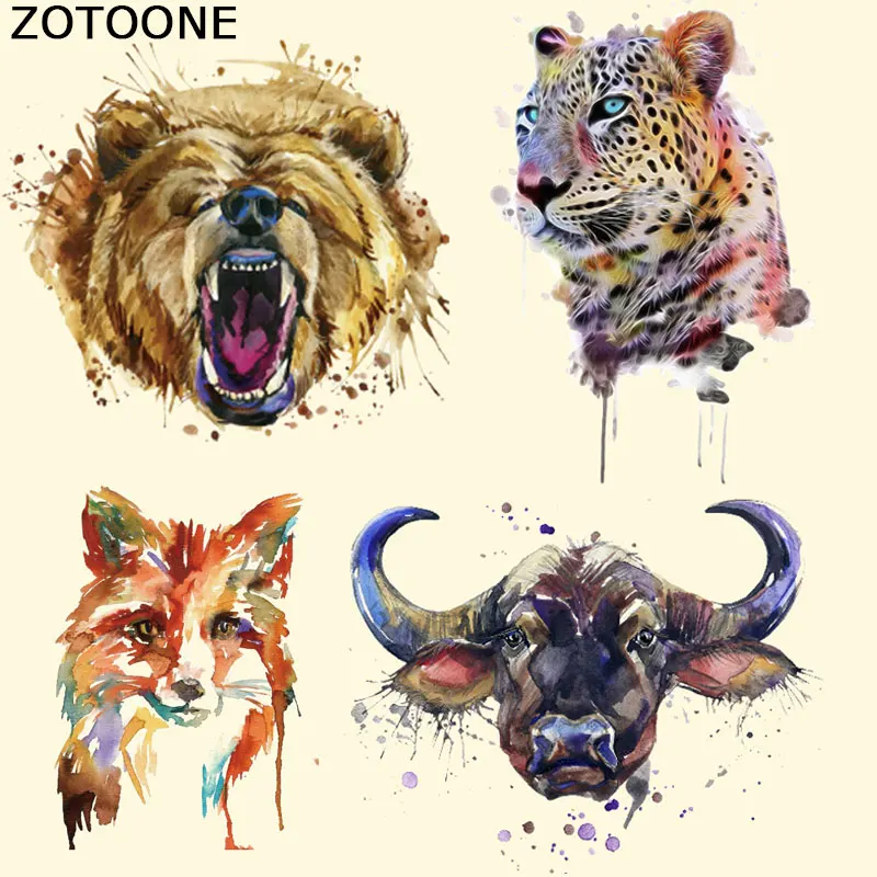 

ZOTOONE Fashion Watercolor Cartoon Animal Patches for Clothing Heat Transfer DIY Stripes Custom Patch Stickers Applique T-shirt