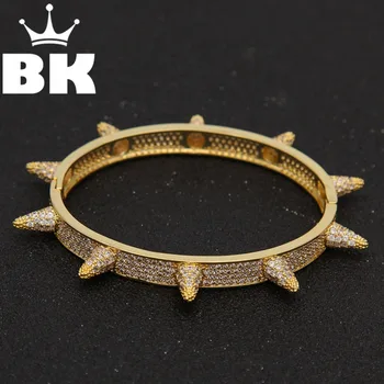 

Fashion Hip Hop Jewelry Barbed Wire Gold Color Cuff Bangle Copper Zircon Twist Thorns Bracelets for Men & Women Jewelry