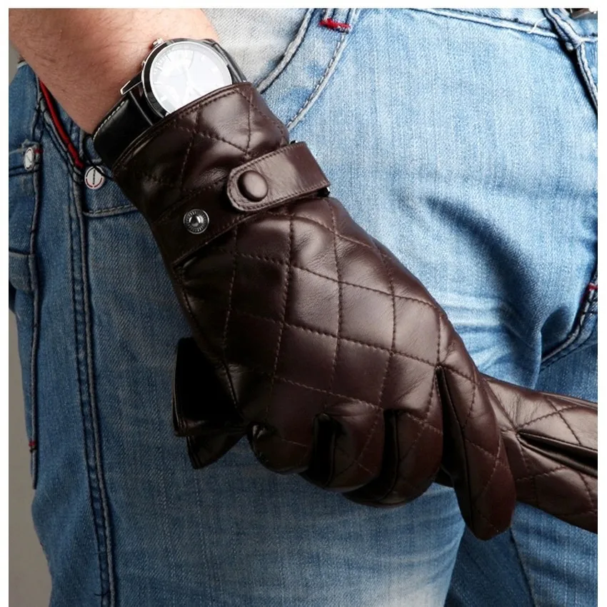 2014 New style gentlemen leather touchscreen gloves fashion Genuine leather gloves men wrist winter warmth sheepskin gloves