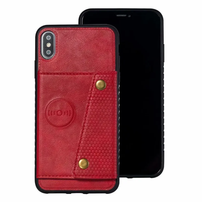 Кошелек кожаный чехол для телефона с подставкой для iPhone X XS XR XS Max 6 6S 7 8 Plus бизнес автомобиль Адсорбция карты карман задняя крышка - Цвет: Red