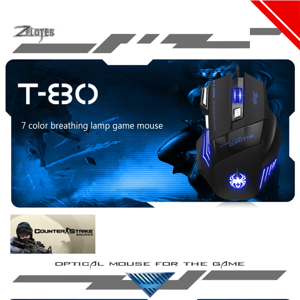 Zelotes T 80 игровой Мышь 7200 Точек на дюйм Подсветка Multi Цвет светодиодный оптический 7