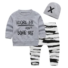 Новинка года, осенний комплект одежды для маленьких мальчиков, футболка с длинными рукавами и надписью+ штаны спортивный костюм из 2 предметов комплект одежды для новорожденных