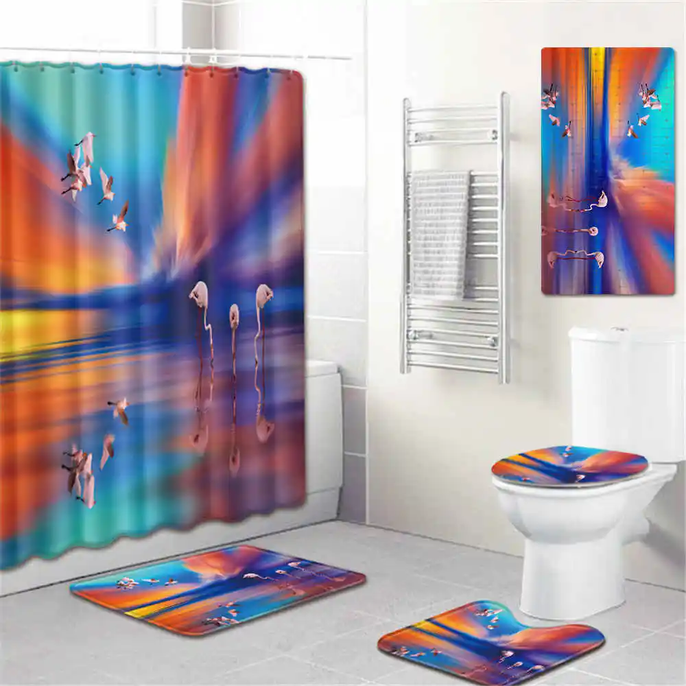 5 шт./компл. 3D Фламинго набивным рисунком душ Шторы ковер крышка Крышка для унитаза, коврик для ванной, набор Ванная комната Шторы s - Цвет: No-7