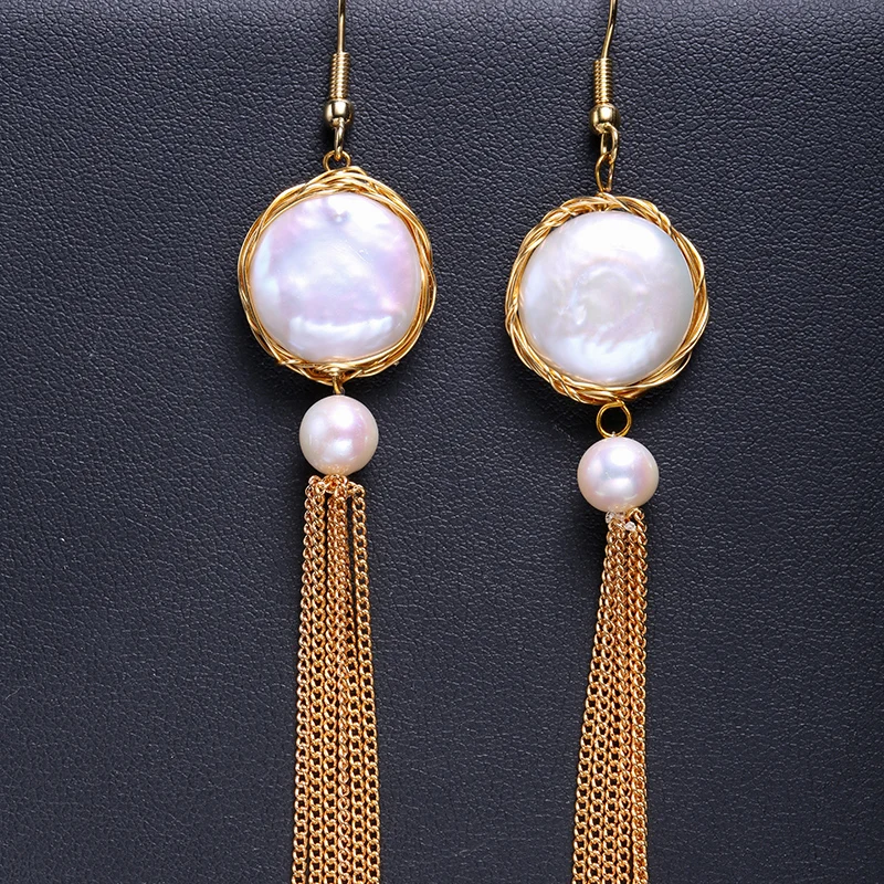 

DAIMI Blogger Favorite Pearl Earrings 14-15mm Large Freshwater Pearl Eardrop Handmade Long Earrings Gift For Women