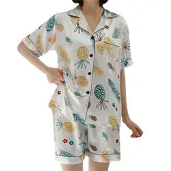 Модные Для женщин Моделирование шелкография пижамы с принтом пижамы Комплект ночной одежды летнее шифоновое платье комплект 40mi01