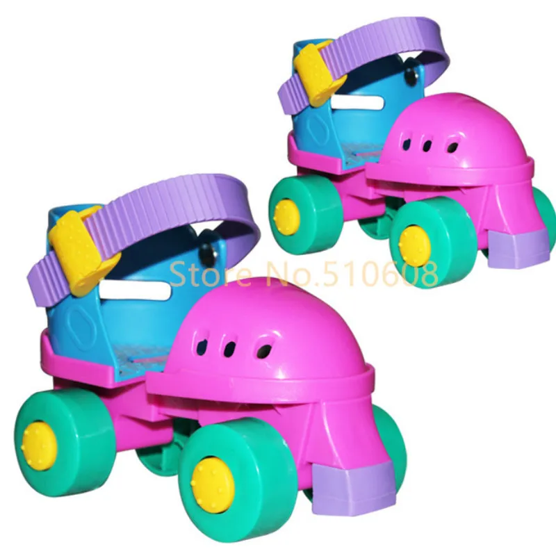 

Children roller skates double round four wheel skating shoes adjustable size for 2-7 years old baby