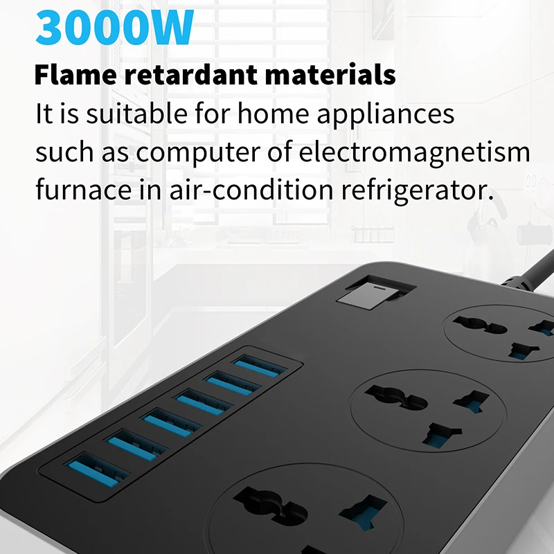 Power Strips with 3 Outlets 6 USB Ports Surge Protection Universal Power Socket with 2M Extension cord Smart USB charger Power  Power Strips with 3 Outlets 6 USB Ports Surge Protection Universal Power Socket with 2M Extension cord Smart USB charger Power