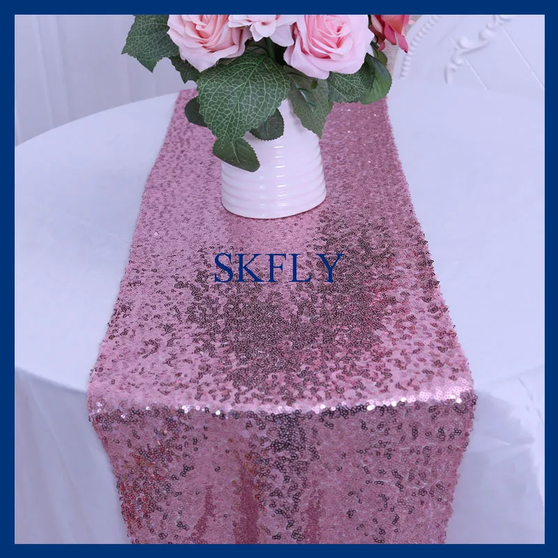 RU009G Custom made 12''*108''sequence rose pink sequin table runnersequin table runnertable