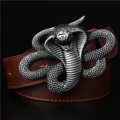 Мужской модный ремень из змеиной кожи с коброй пряжкой в стиле панк-рок большой king cobra ремень подчеркивающий индивидуальность декоративный пояс - Цвет: Brown