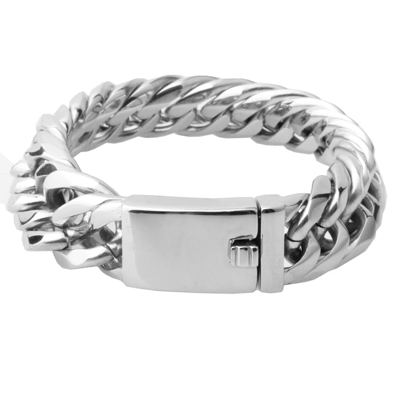

16*220MM Stainless Steel Cuban Chain Link Bracelets Box Lock Silver Color Miami Chain Bangles for Men Hip Hop Rock Jewelry