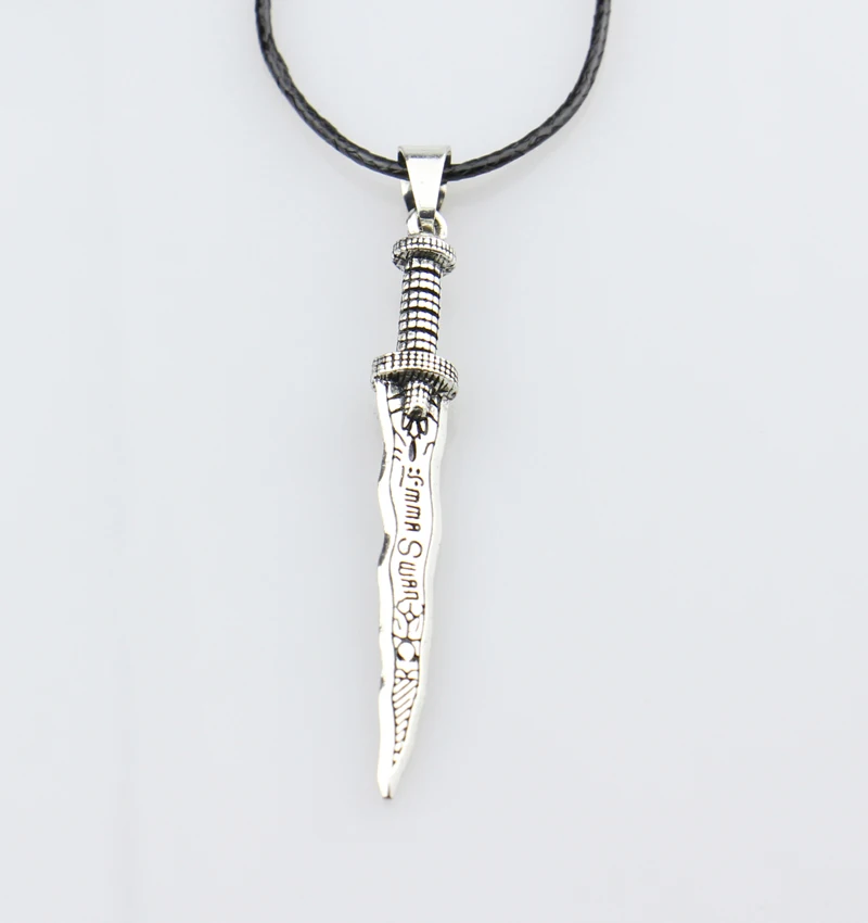 

Emma Swan ONce Upon a Time Dark Swan Dagger Necklace,the Antique Silver Dagger Pendant Necklace withe Leather Rope