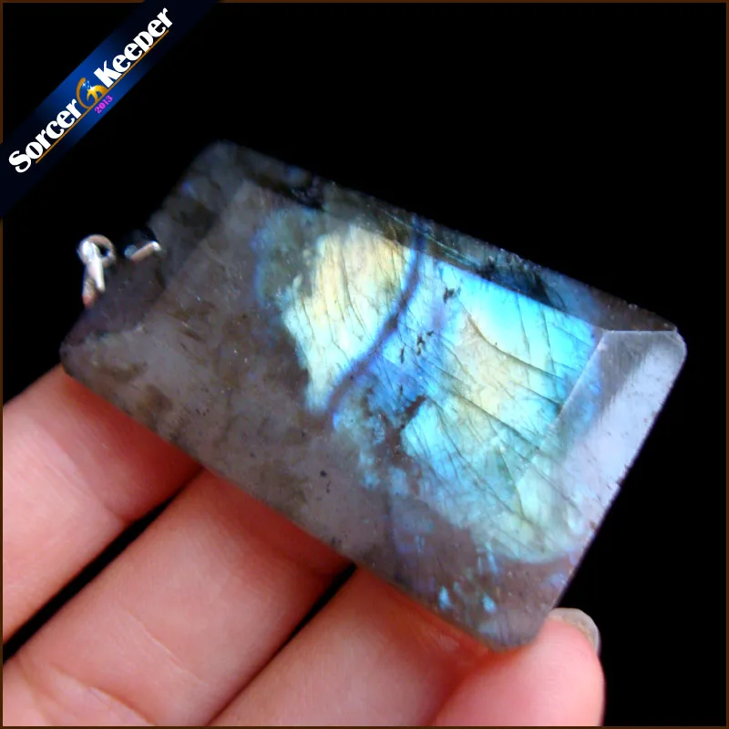 

High Quality Big Natural Blue Flash Labradorite Stone Beads Pendants Necklaces Wholesale Bijoux Necklace For Men's Jewelry SS939