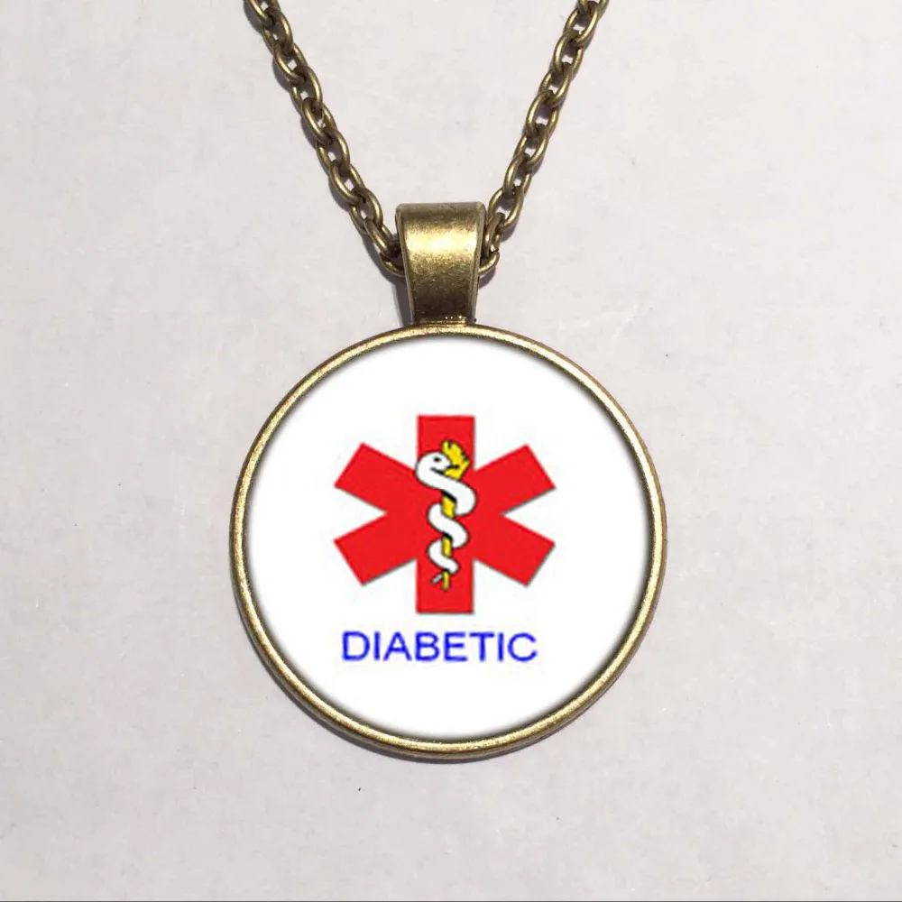 fashion Handmade Alert Medical Diabetic Glass Dome Necklace Pendant