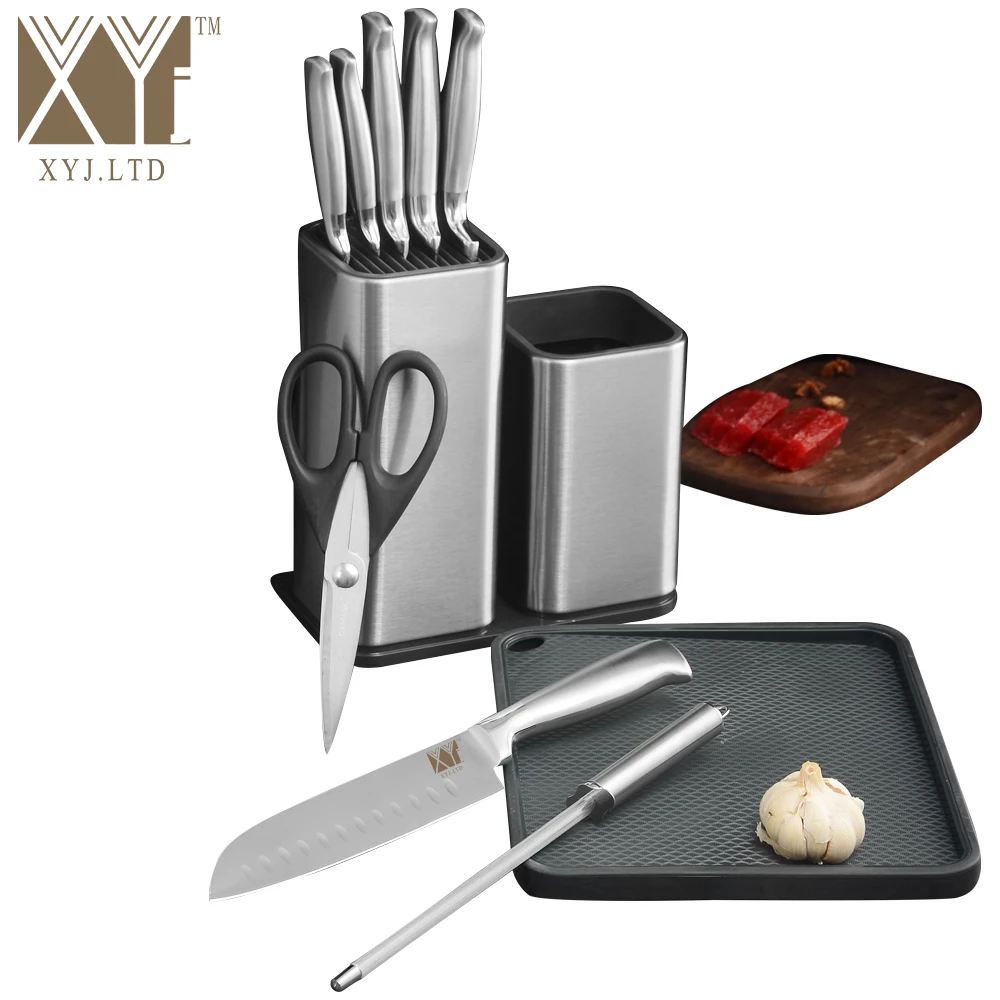 

XYj Stainless Steel Kitchen Knife Set Holder Stand Block Sharpener Bar Rod Cutting Board Scissors Cooking Accessories Tools Gift