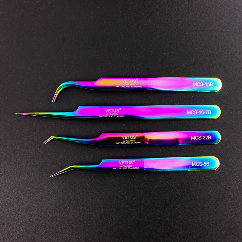 NEW Vetus MCS Series Colorful Super precision Tweezers for Eyelashes Extension Pinzas