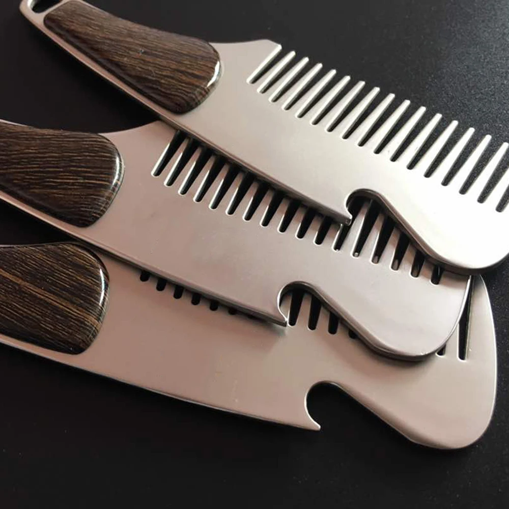 Practical Stainless Steel Men Beard Comb Multifunction Portable Male