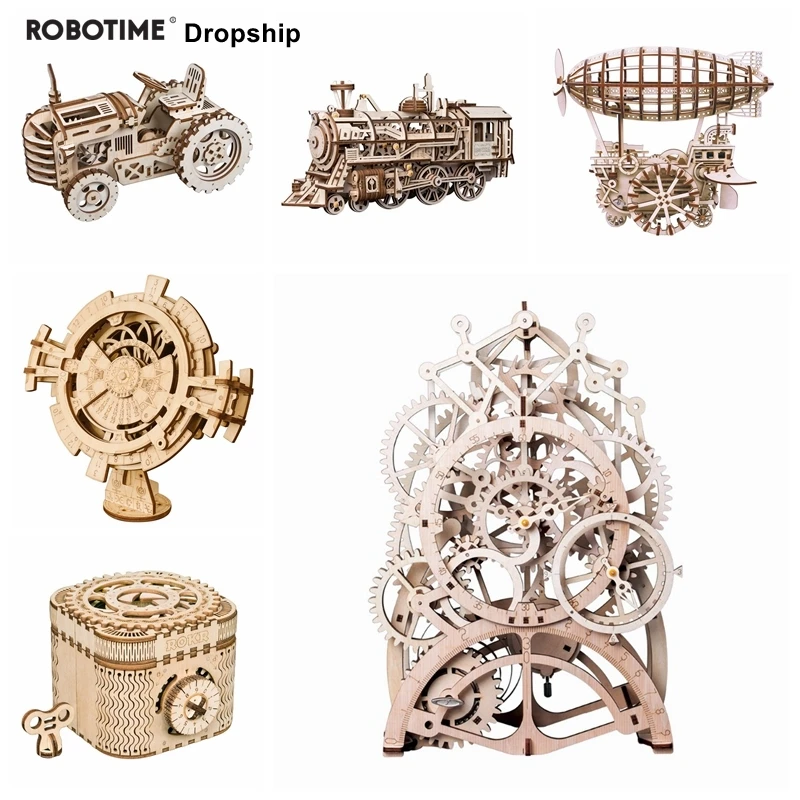 

Robotime for Dropshipping 6 Kinds DIY 3D Mechanical Model Wooden Model Building Kits