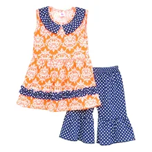 2017 Brand New Children Girl Clothing Spring Summer Printing Sleeveless Blouse &Dot Designed Pants Kids Clothes Sets S069