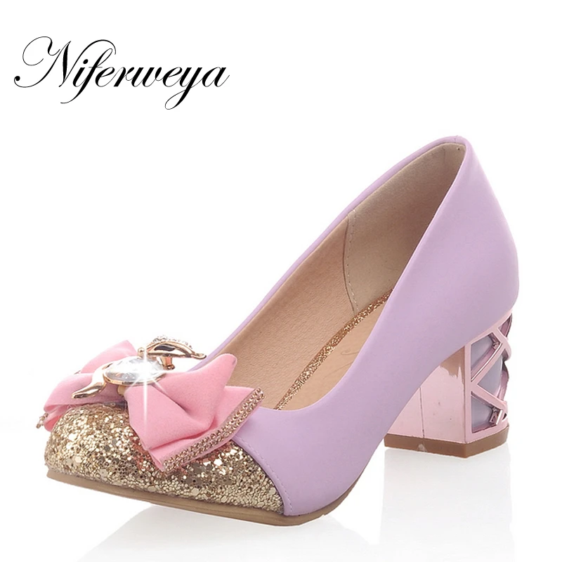 

Big size 33-43 new Spring and autumn fashion women shoe sexy sweet Mixed Colors bowknot decoration High heels HXZ-X21