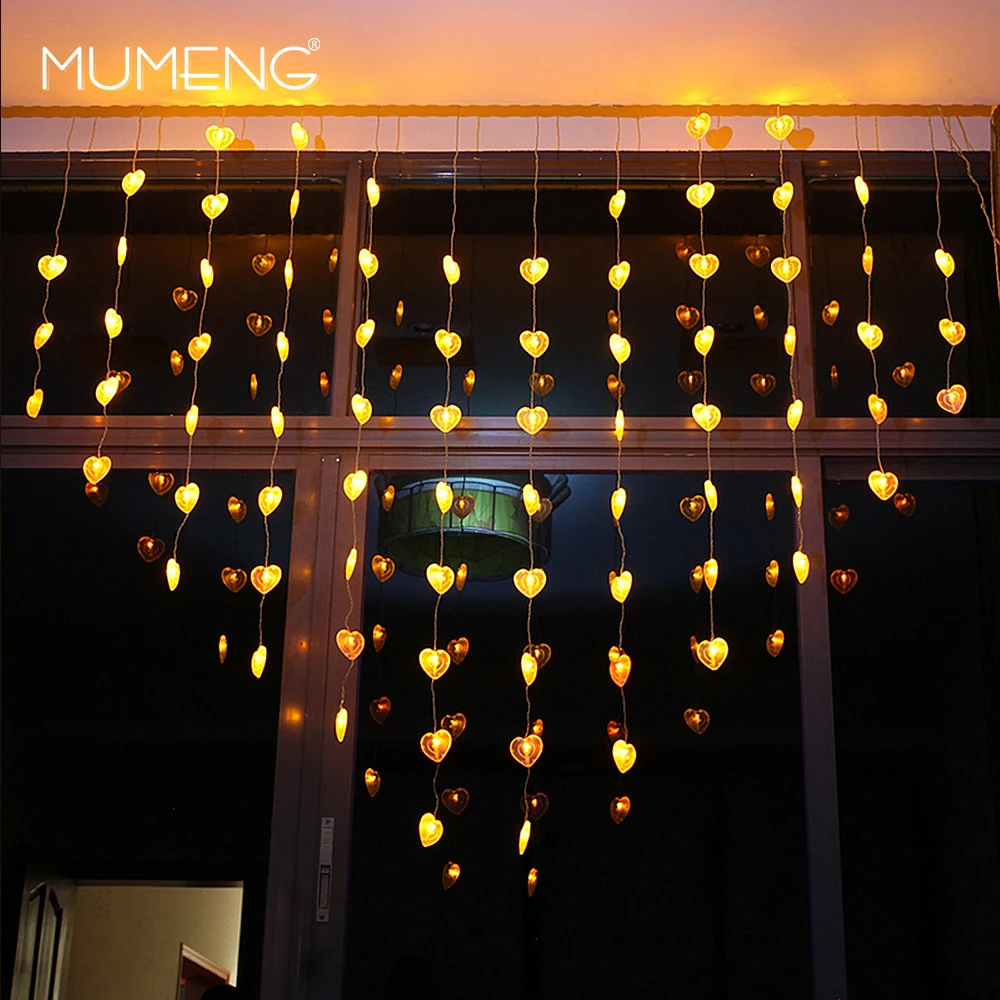 

5.5*5.5m 78LED Garland Christmas Led String Lights Confession Heart Shape Flasher 220V Led Waterproof Wedding Decoration