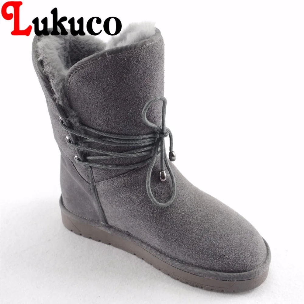 Lukuco pure color women mid-calf snow boots microfiber made nubuck leather winter shoes with plush inside lukuco pure color women mid calf snow boots with faux fur design high quality pu made med wedges heel shoes