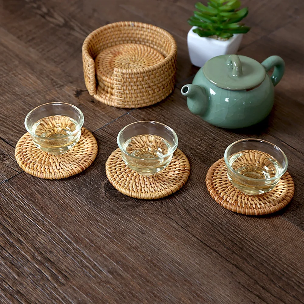 3 Pcs Chic Rattan Woven Coaster Tea Coffee Drink Cup Drinks Holder Mat