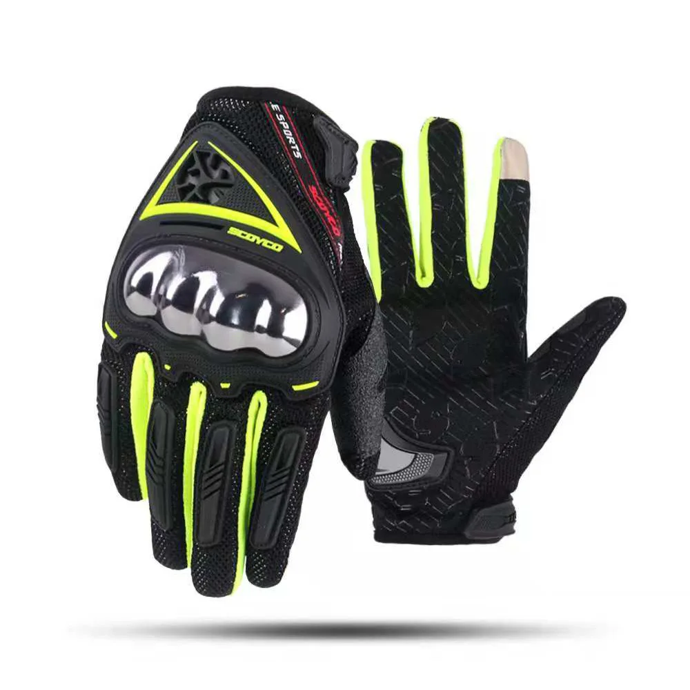 SCOYCO Новые перчатки с защитой суставов для moto rcycle Guantes de moto дышащая портативная ручка с сенсорным экраном Airsoft скутер MBX moto r перчатки - Цвет: green gloves