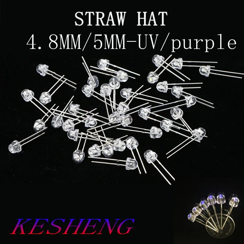 500PCS 5mm Light UV Purple Straw Hat Wide Angle Ultraviolet 395nm 400nm Transparent 5 mm Light Emitting Diode LED Lamp|Light Beads| - AliExpress