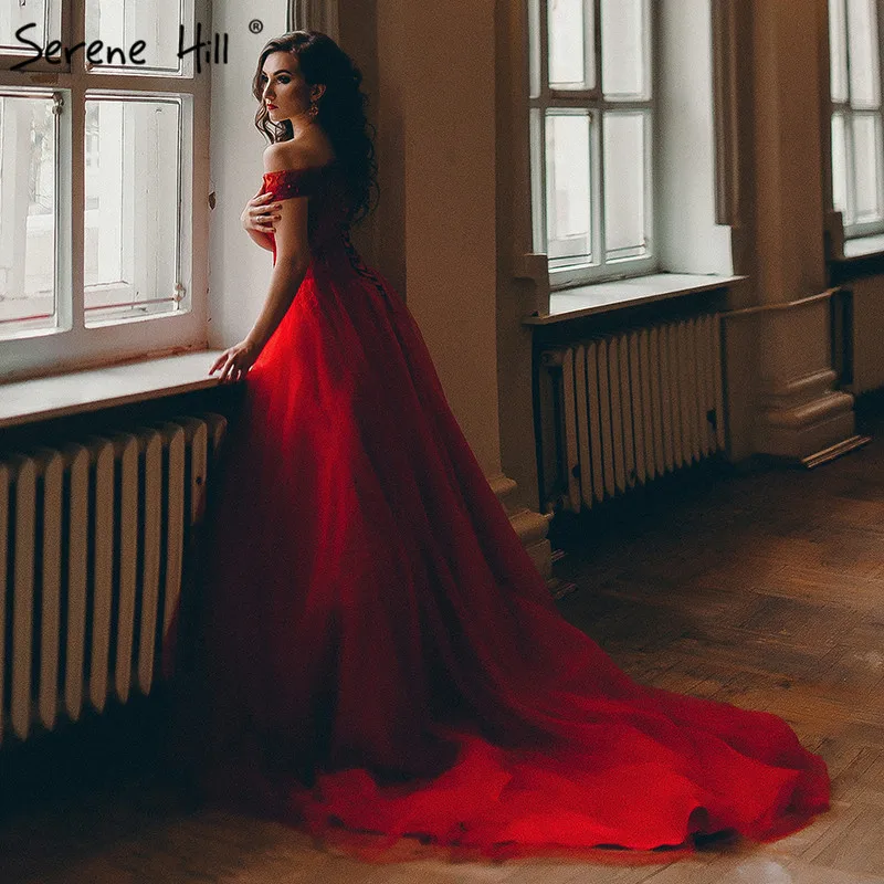 Красное свадебное платье с вырезом лодочкой для фотосъемки, расшитое бисером и блестками сексуальное Тюлевое свадебное платье Vestido de Novia, настоящая фотография LA6590