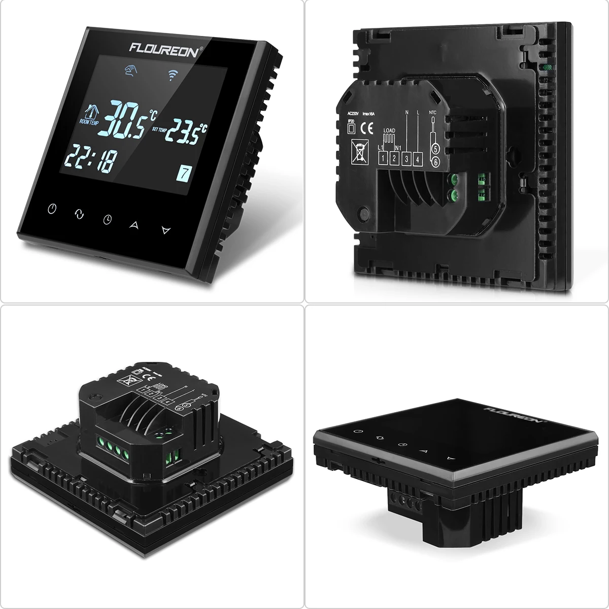 Floureon Smart Wi Fi Еженедельный программируемый термостат с большим сенсорным экраном
