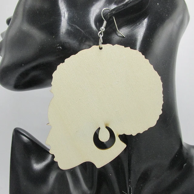 7pairs Lot 3 Inch Laser Cut African Afro Head Wooden Earrings In 7pairs Lot 3 Inch Laser Cut African Afro Head Wooden Earrings