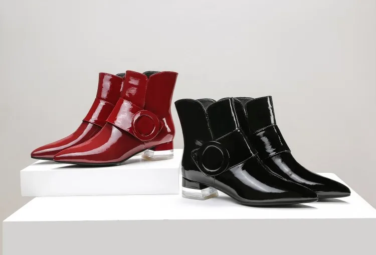 MLJUESE/; женские мягкие ботильоны из коровьей кожи; Цвет Черный; зимние короткие плюшевые ботинки на высоком каблуке с пряжкой и ремешком; женские ботинки; размер 43