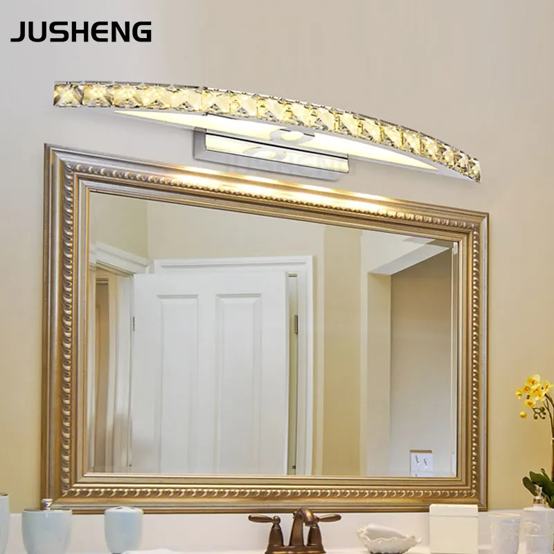JUSHENG Modern 15W LED Bathroom Lights Top Mirror Lighting 100-240V Stainless Crystal Moon Shape Sconces Indoor 54cm Long