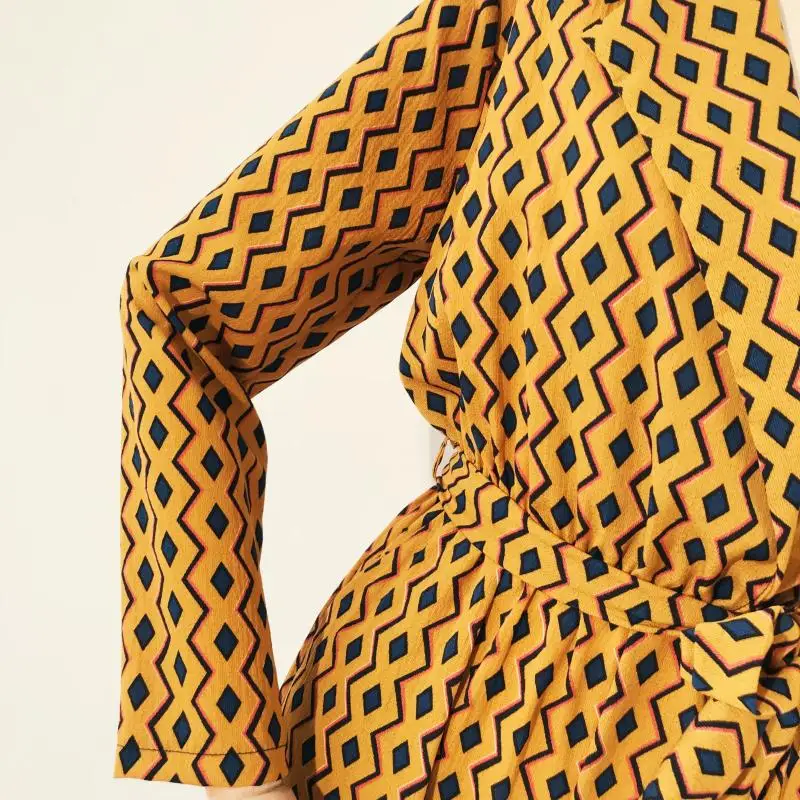 Для женщин Весна-осень винтажный геометрический костюмы для игры с принтом Дамская Высокая талия широкие брюки Штаны пляжный комбинезон