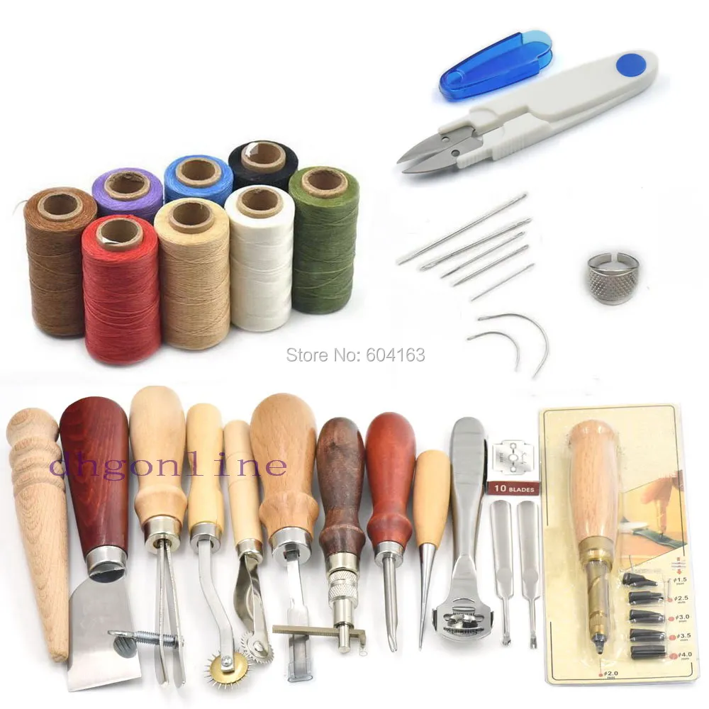 Hand Sewing Tools 17 style Needles Punch Groover Skiving Knife Kit Awl