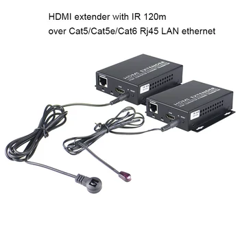 

HDMI IR Extender via Cat5e/6 LAN RJ45, up to 393 ft (120M),support One transmitter with multiple receiver