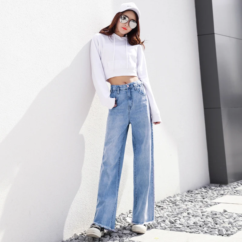 

2018 Summer Women Jean Slim Femme Pantalona Spring Straight High Waist Ladies Jeans Wide Leg Pants