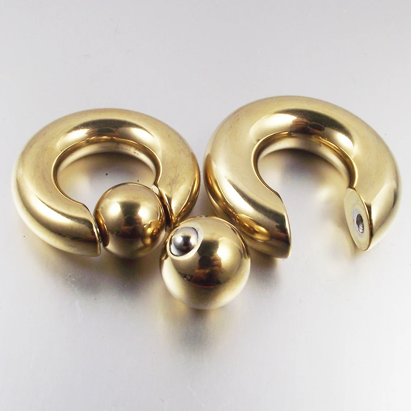 PAIR of Gold Plated Surgical Steel Captive Bead Ring Earrings Labret Septum Ring 