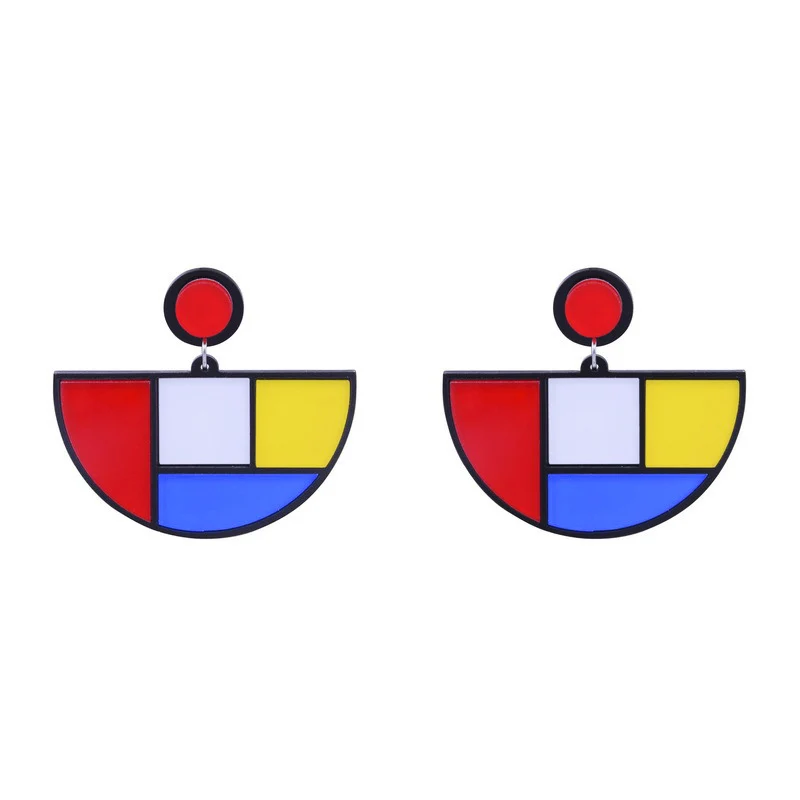 

Simple Fashion Geometric Color Blocking Sector Earrings Women Contrast Color Acrylic Earrings 2019 Female Stylish Jewelry E19041