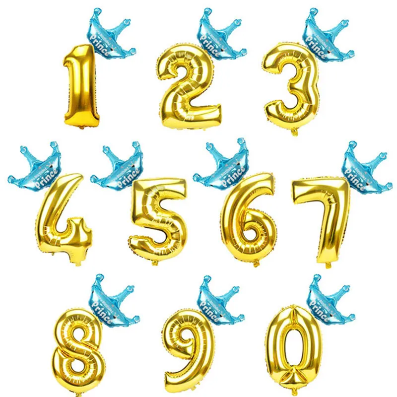 1, 2, 3, 4, 5, 6, воздушный шар из фольги, номер, баллоны, 1-й день рождения, украшения для детей, для маленьких мальчиков и девочек, 1 год, товары для дня рождения - Цвет: 2pcs blue gold