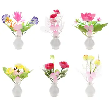 

LED Colorful Flower Night Lights Luminous Lamp EU Plug Sensor Home Bedroom Decoration Novelty Light Flower Plant Nightlight