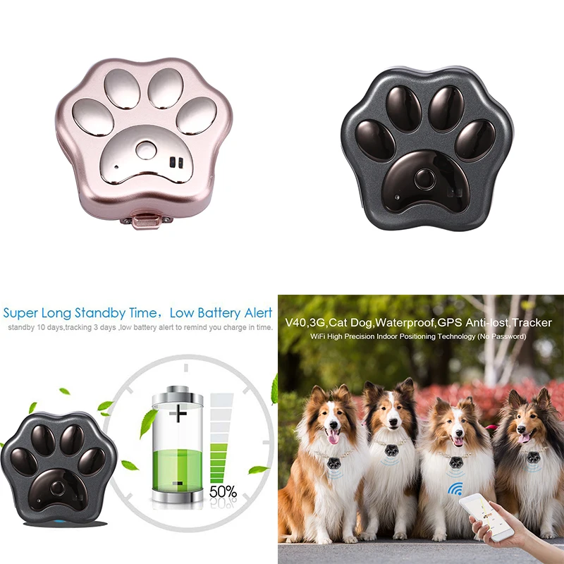 

V40 3G Mini Pets IP66 Waterproof GPS Toys Cat Dog Anti-lost Positioning WiFi Tracker Low Battery Alert Cute Pet foot Locator toy