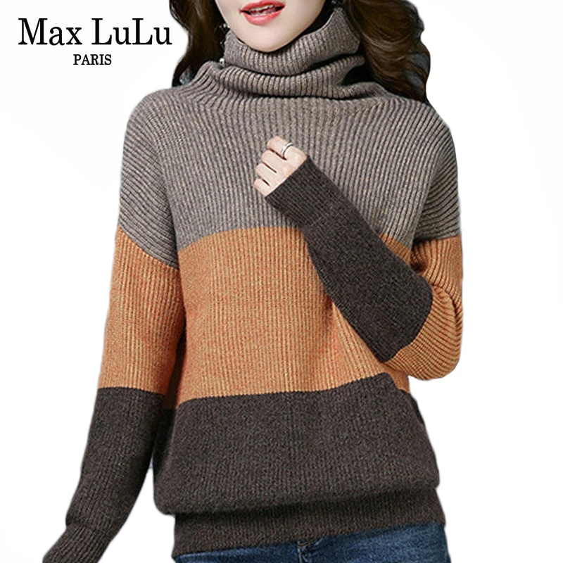 

Max LuLu 2019 Winter Fashion Korean Style Jumpers Ladies Thicken Knitwear Womens Turtleneck Warm Sweaters Vintage Wool Pullovers