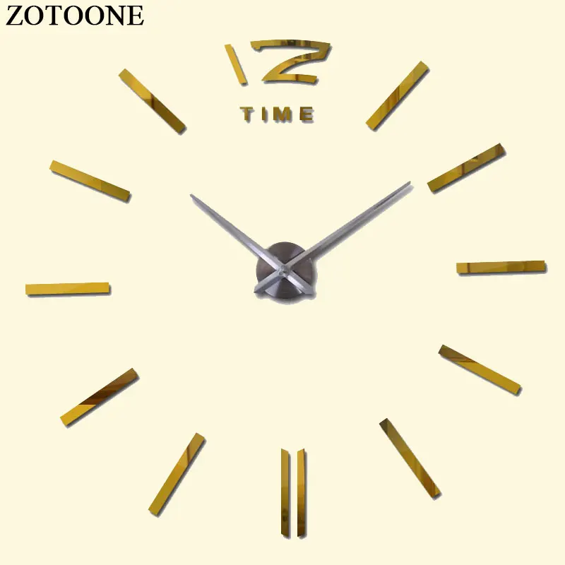 ZOTOONE DIY Mirror Large Metal Wall Clock Modern Design Fashion Vintage Big Decorative Self Adhesive Wall Clocks Home Decor D