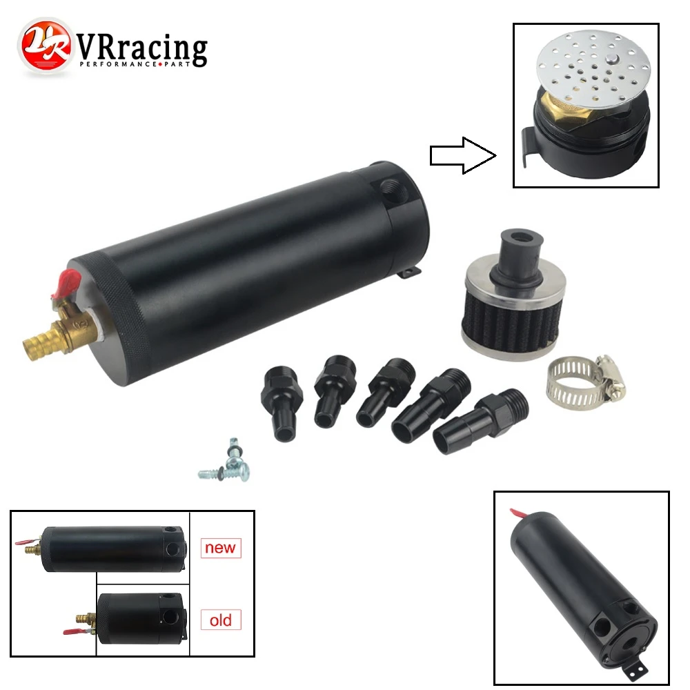 VR Universal Billet Aluminum Baffled 2 port New Long Oil Catch Can Tank