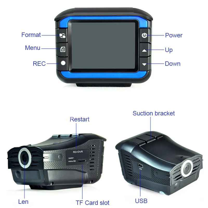 

2019 Auto Portable Radar Detectors with DVR Dash Cam Vehicle Anti Police Speed Control Safety Voice Alarm 2in1 Radar Detection