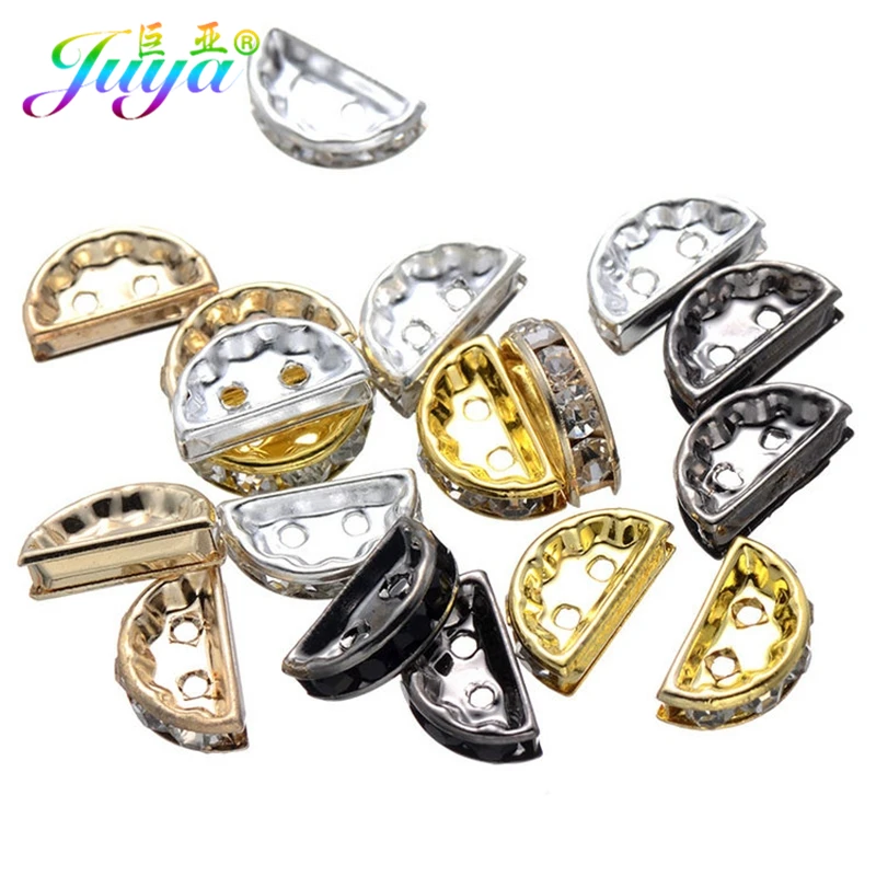 

Wholesale 50pcs Cz Rhinestones Spacer Beads Gold/Silver/Black Small Semicircle Jewelry Beads For Beadwork Beading Jewelry Making